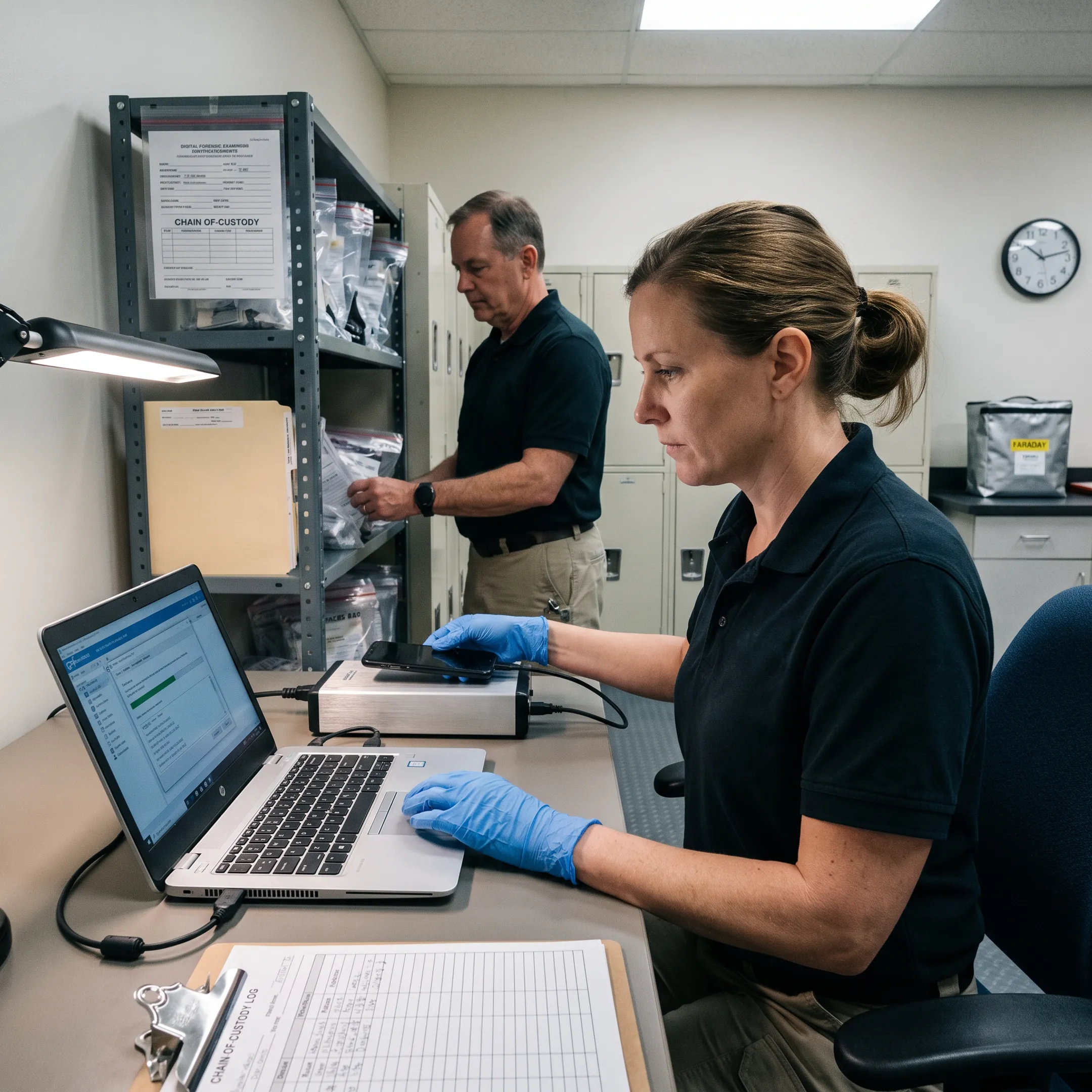 Forensic examiner documenting mobile device evidence