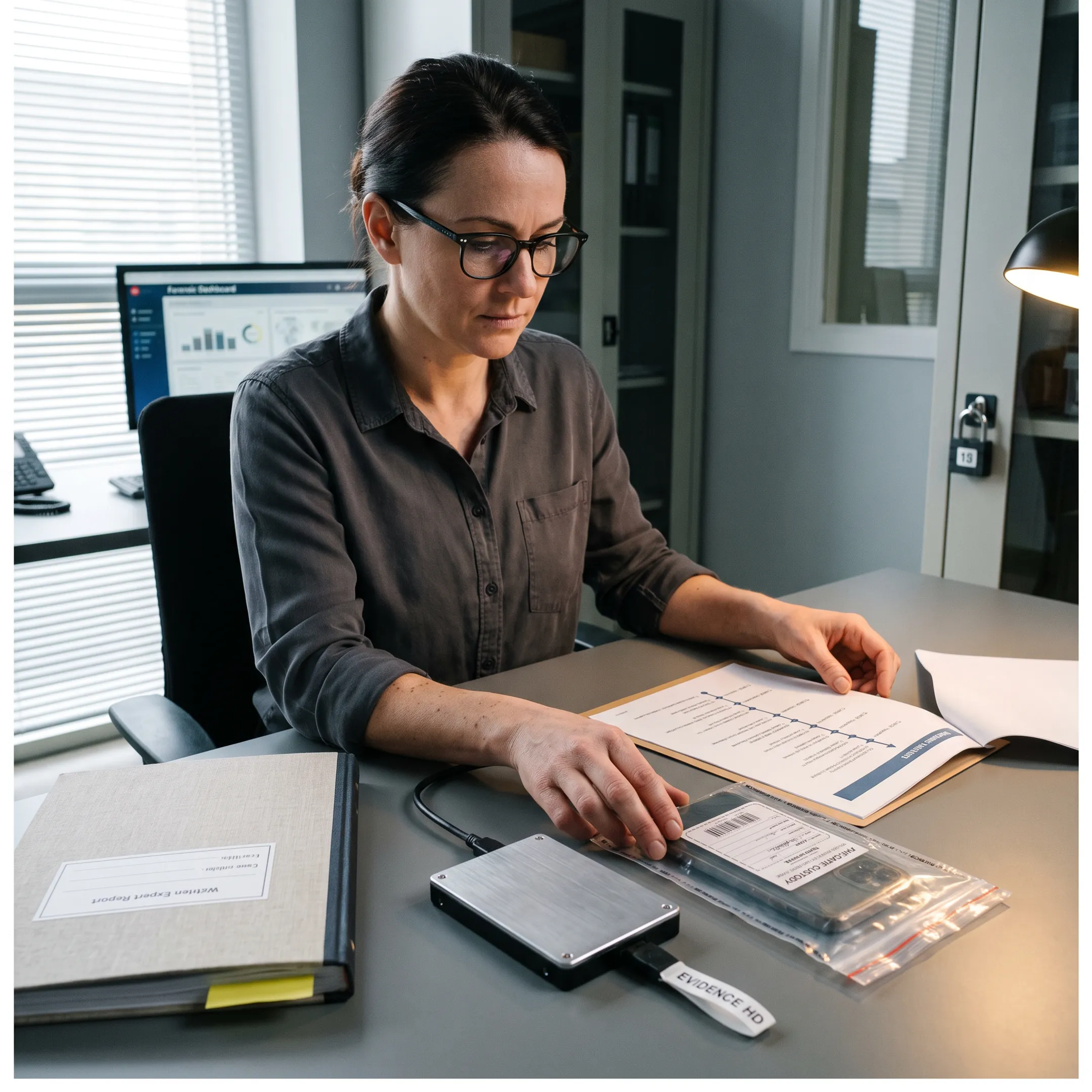 Forensic specialist preparing a litigation evidence report