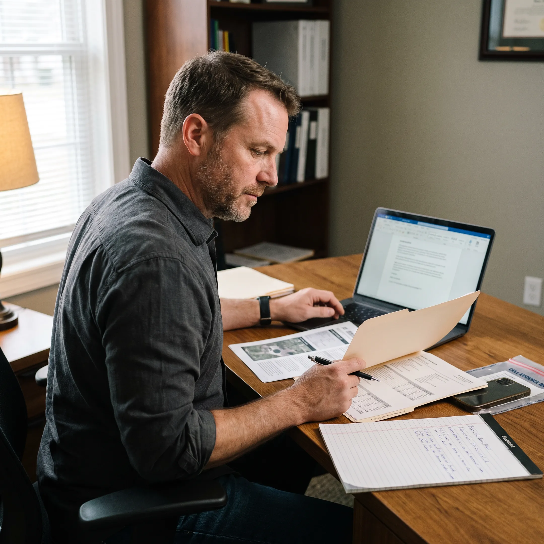 Investigator reviewing asset records