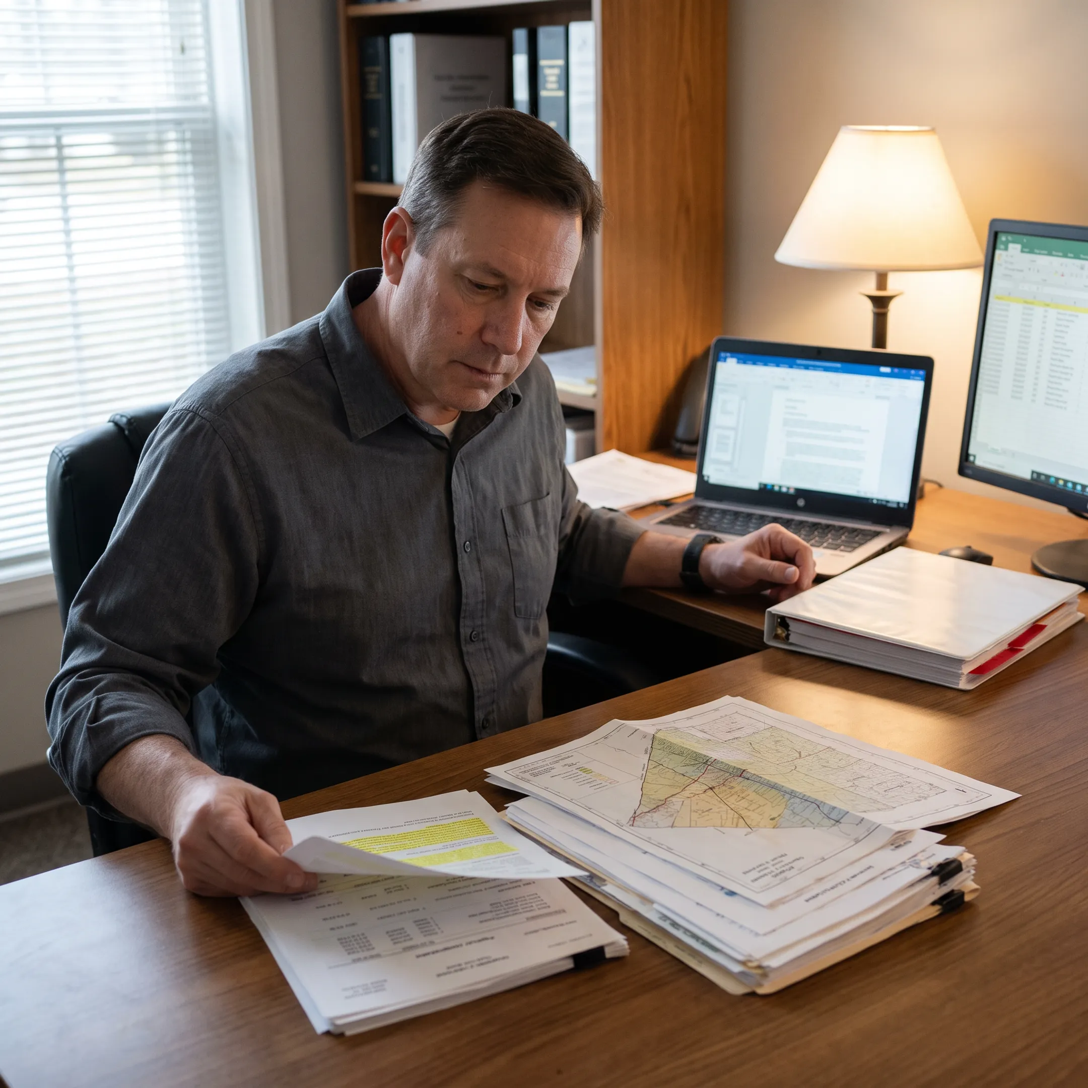 Investigator reviewing asset search records
