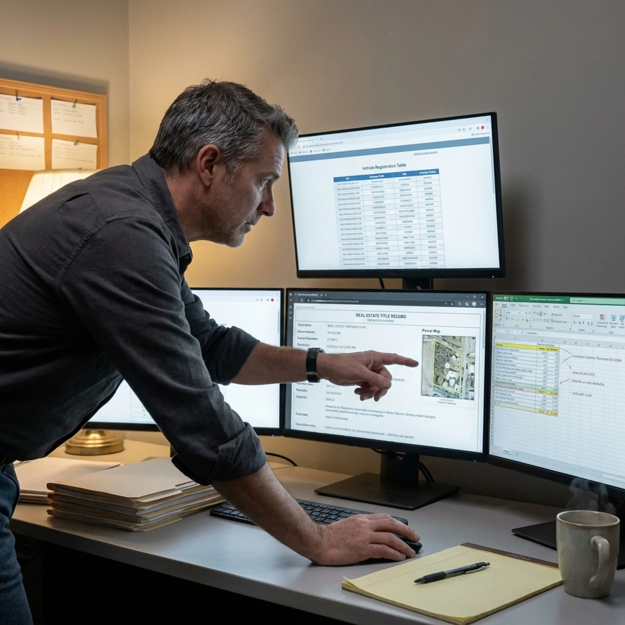 Asset investigator analyzing property and business records