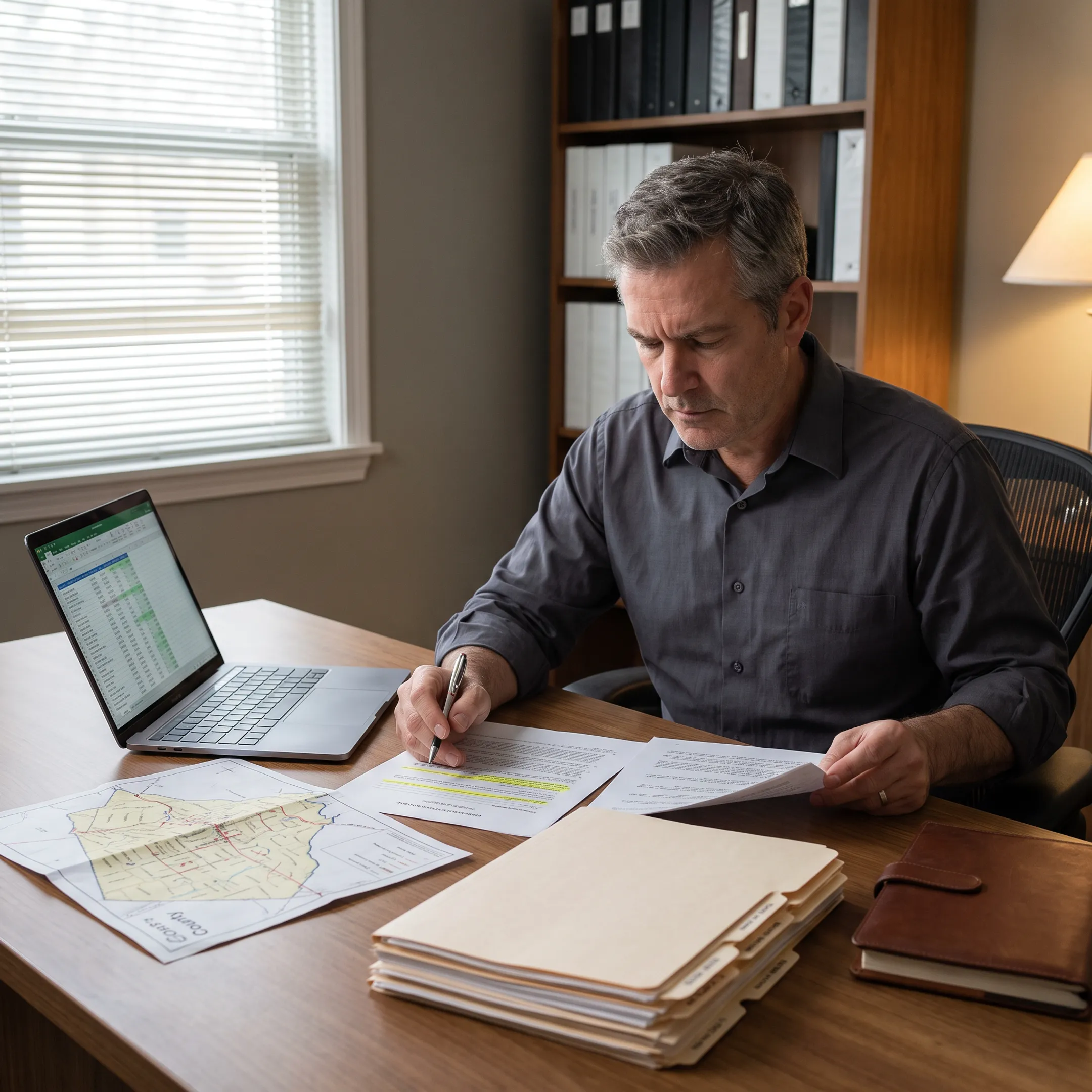 Investigator reviewing asset search records