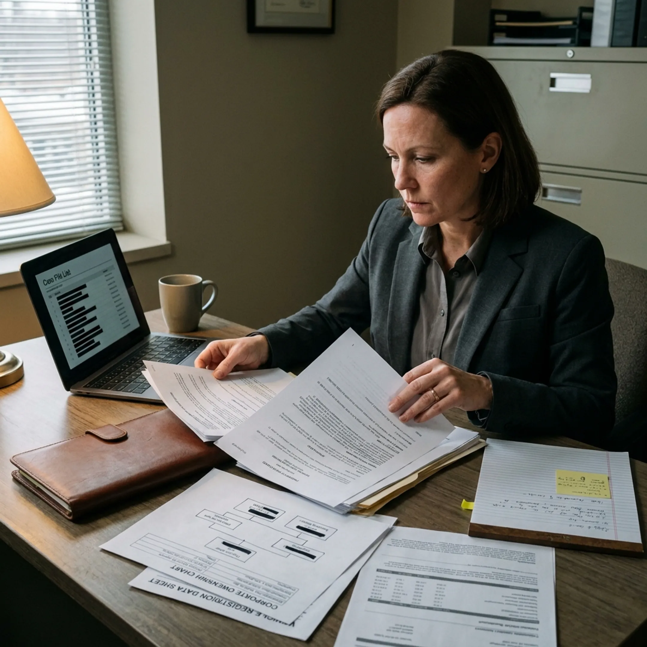 Asset investigator organizing evidence