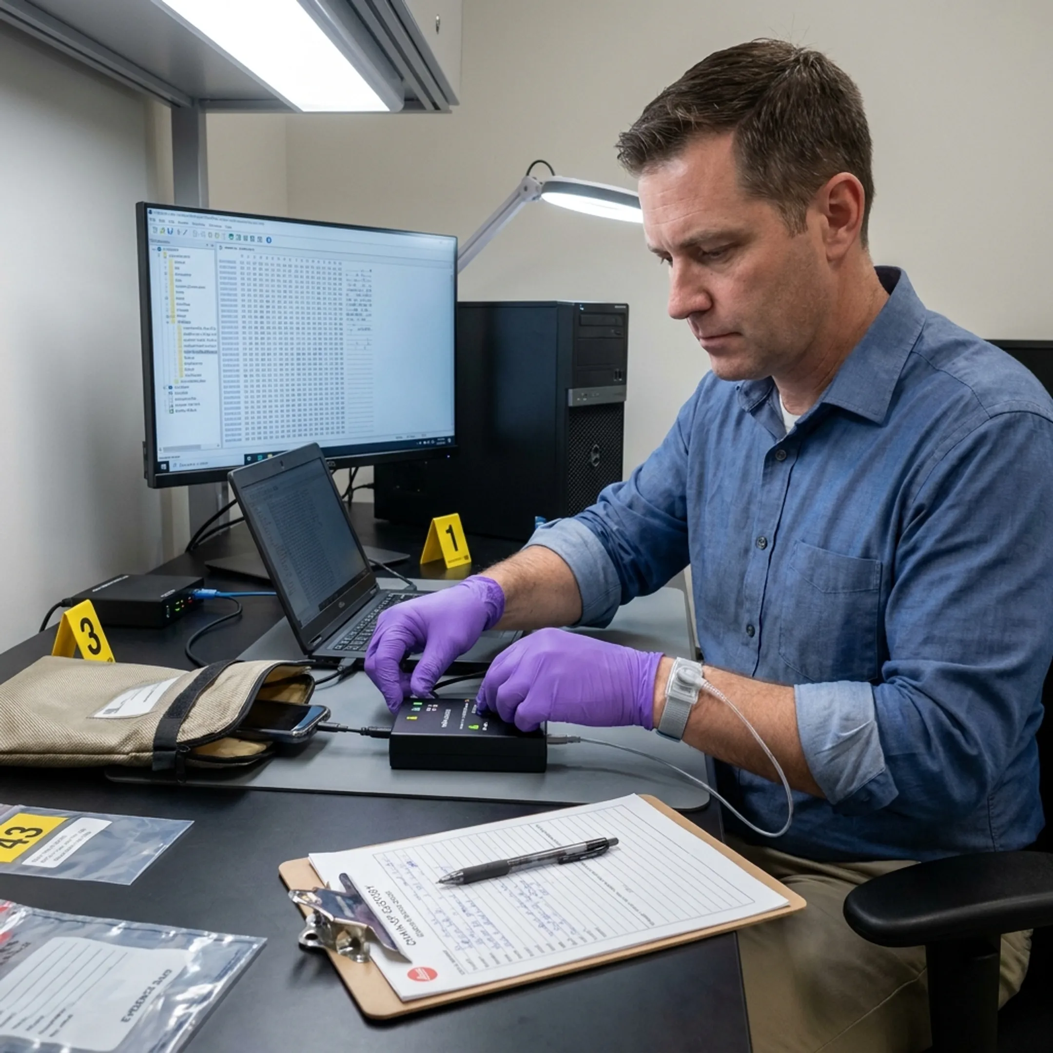 Forensic examiner documenting mobile device evidence