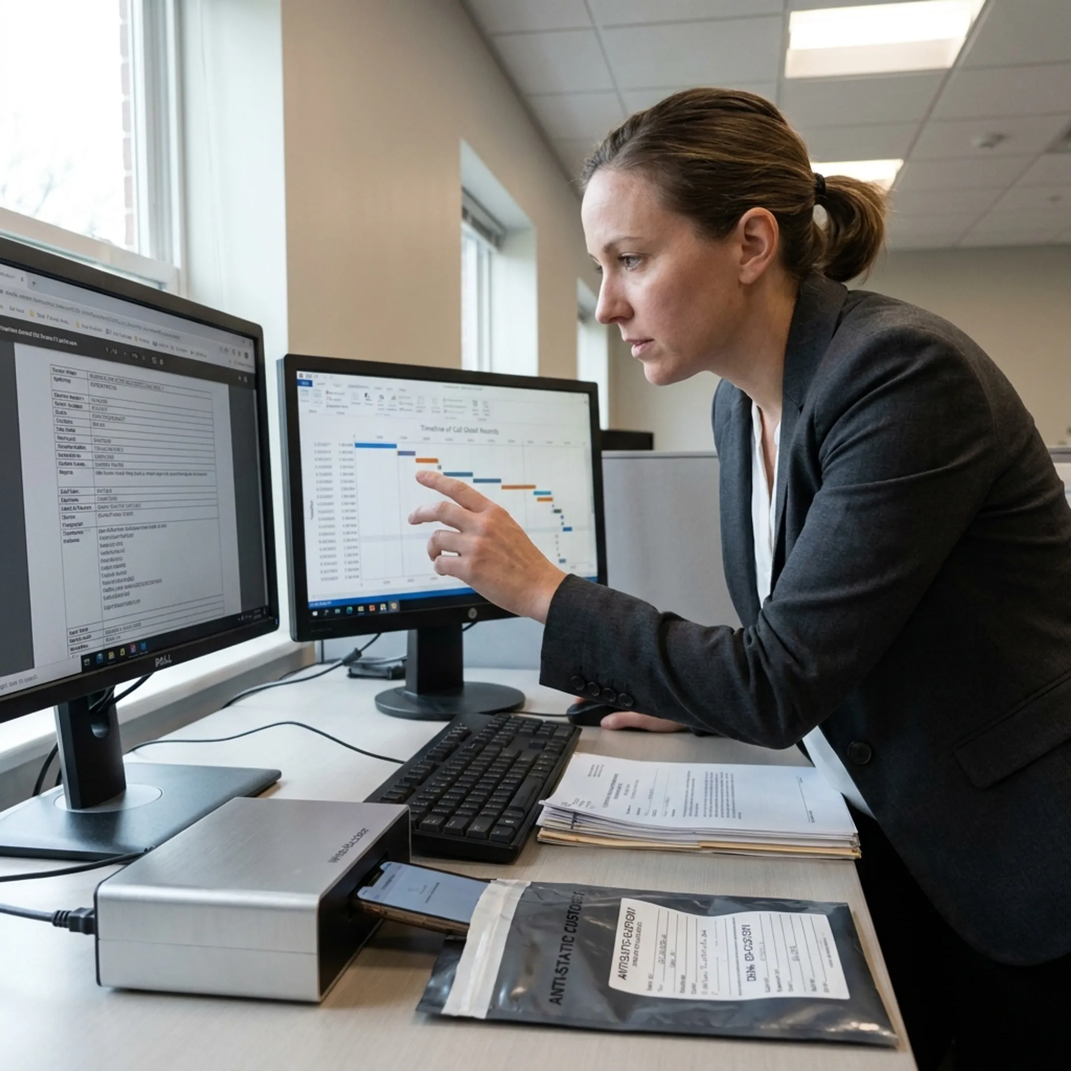 Forensic examiner preparing a court-ready evidence report