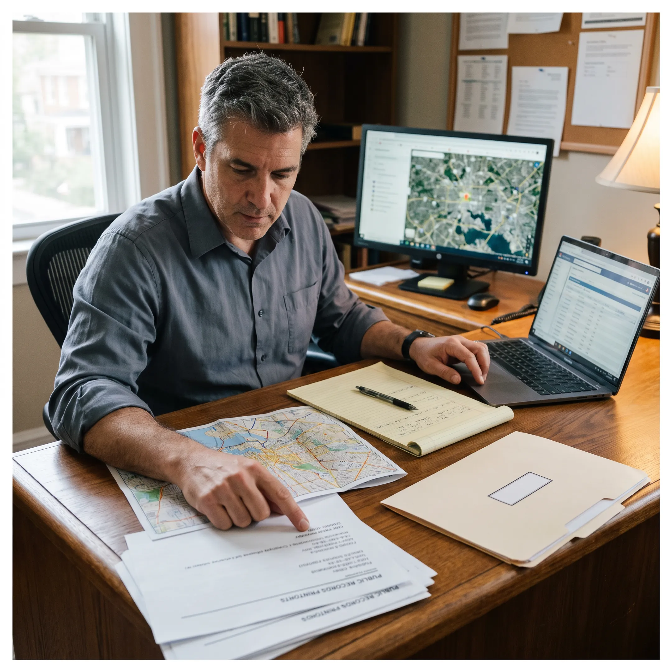 Investigator reviewing location research on a computer