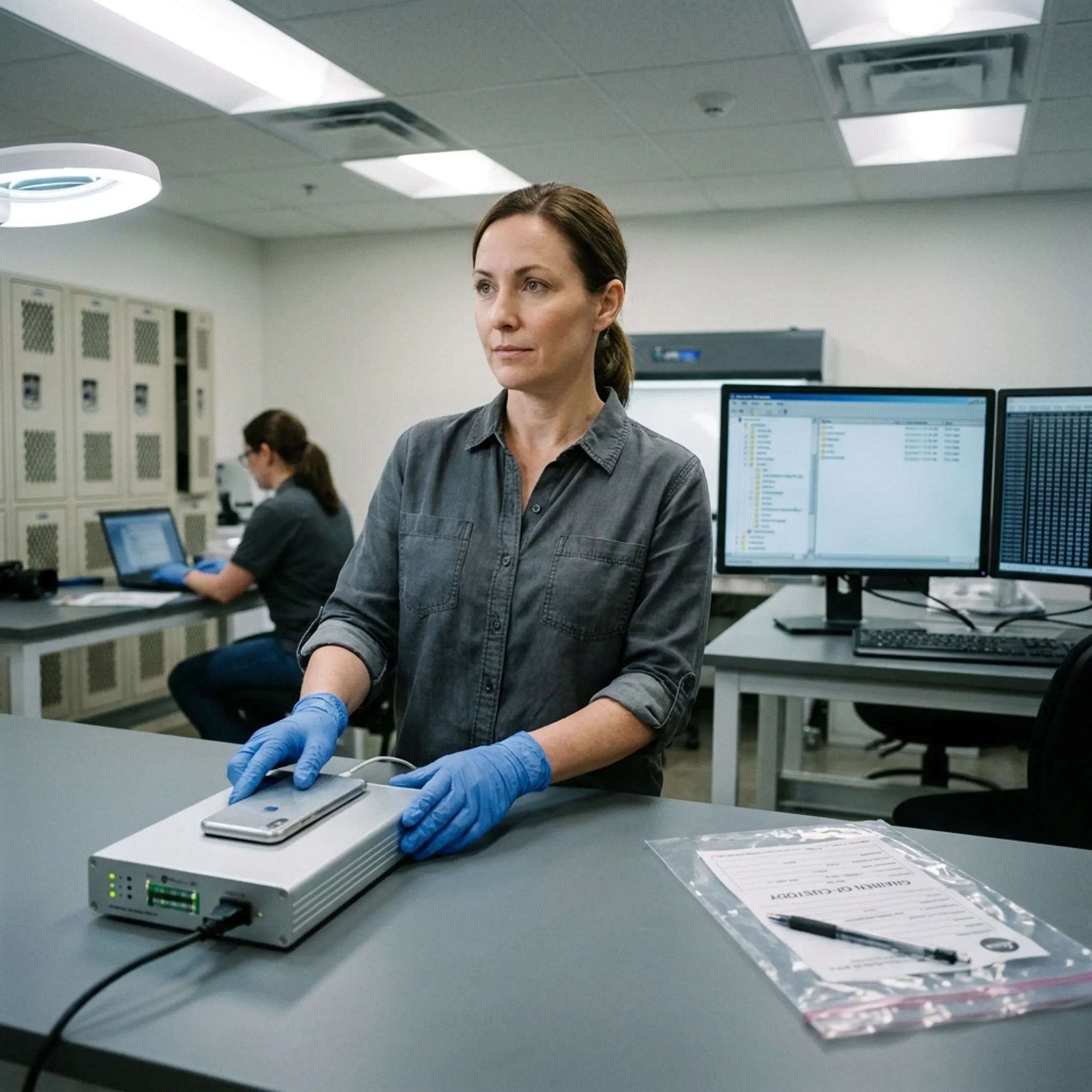 Forensic analyst examining digital evidence