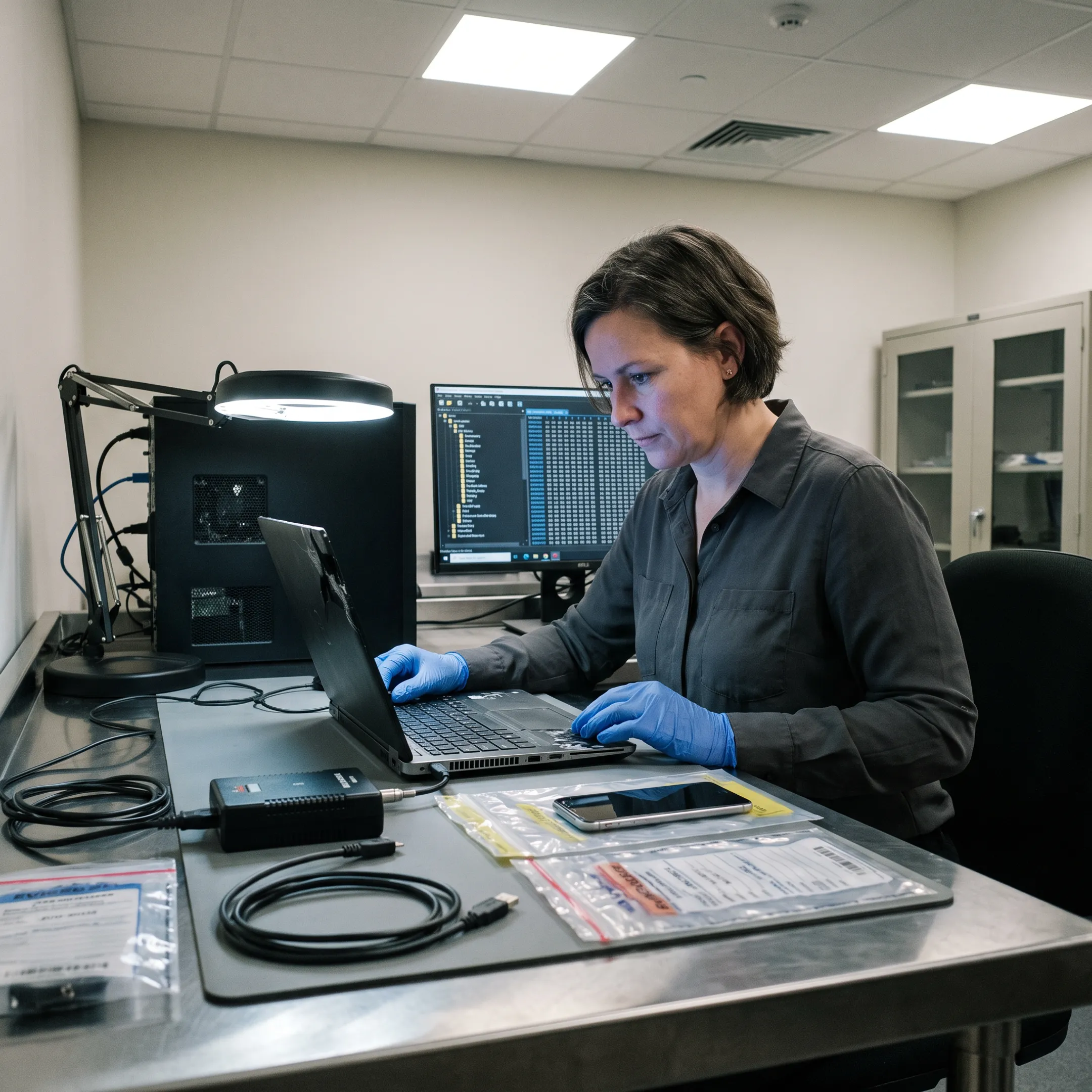 Digital forensic examiner analyzing a compromised laptop