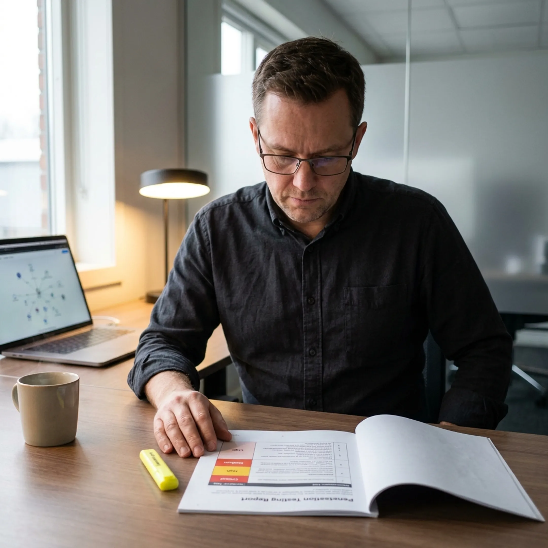 Security consultant analyzing penetration test findings