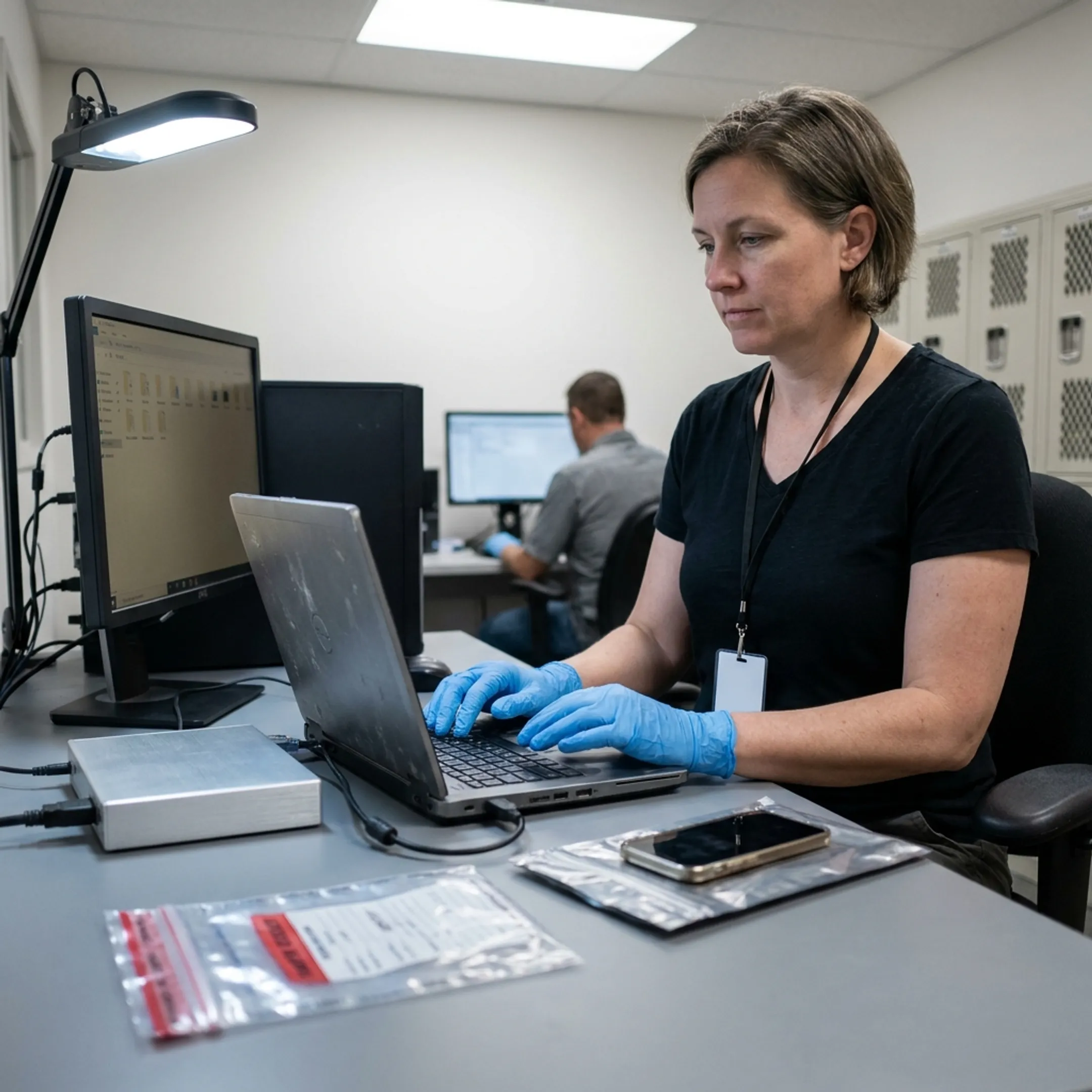 Forensic examiner documenting digital evidence