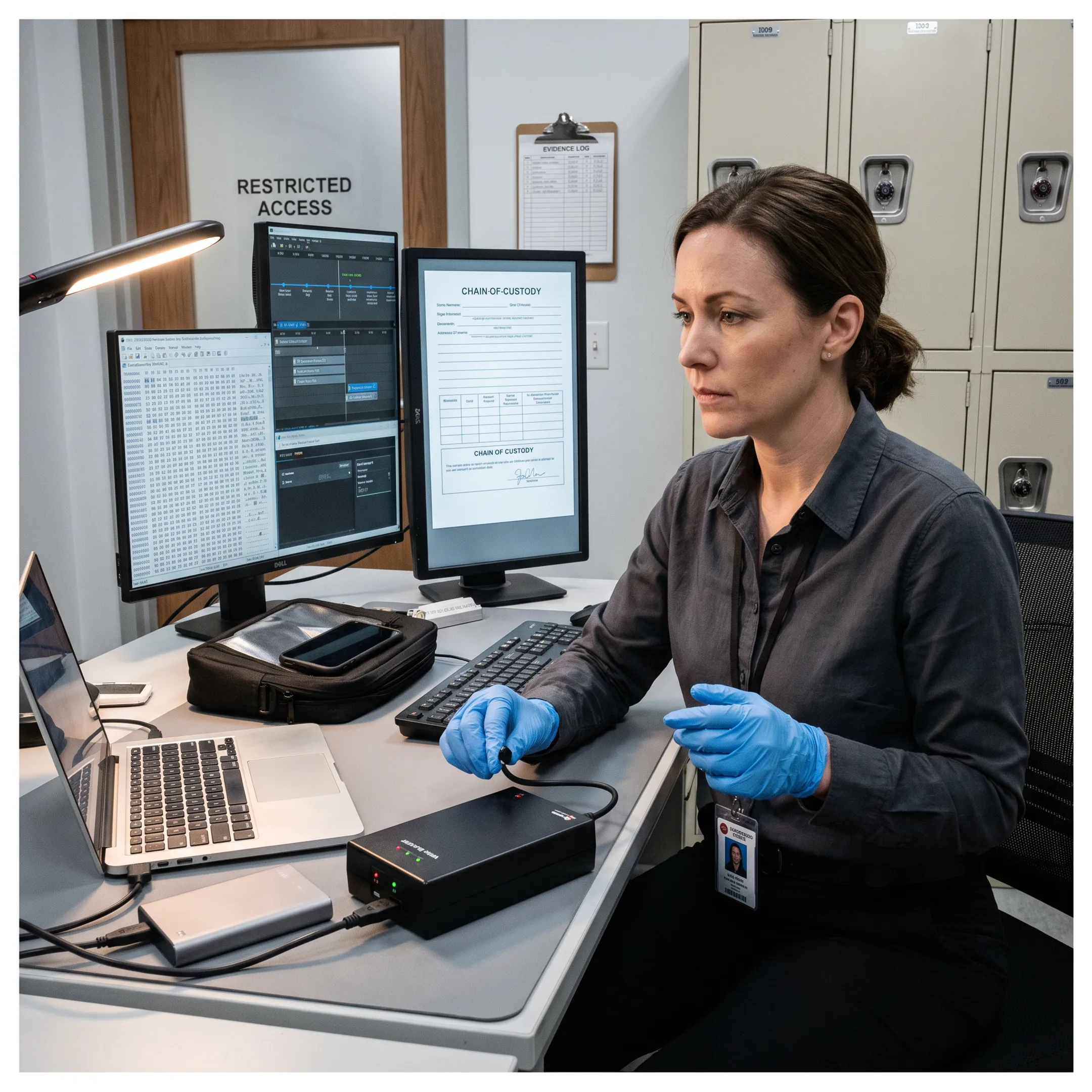 Digital forensic examiner analyzing a compromised laptop
