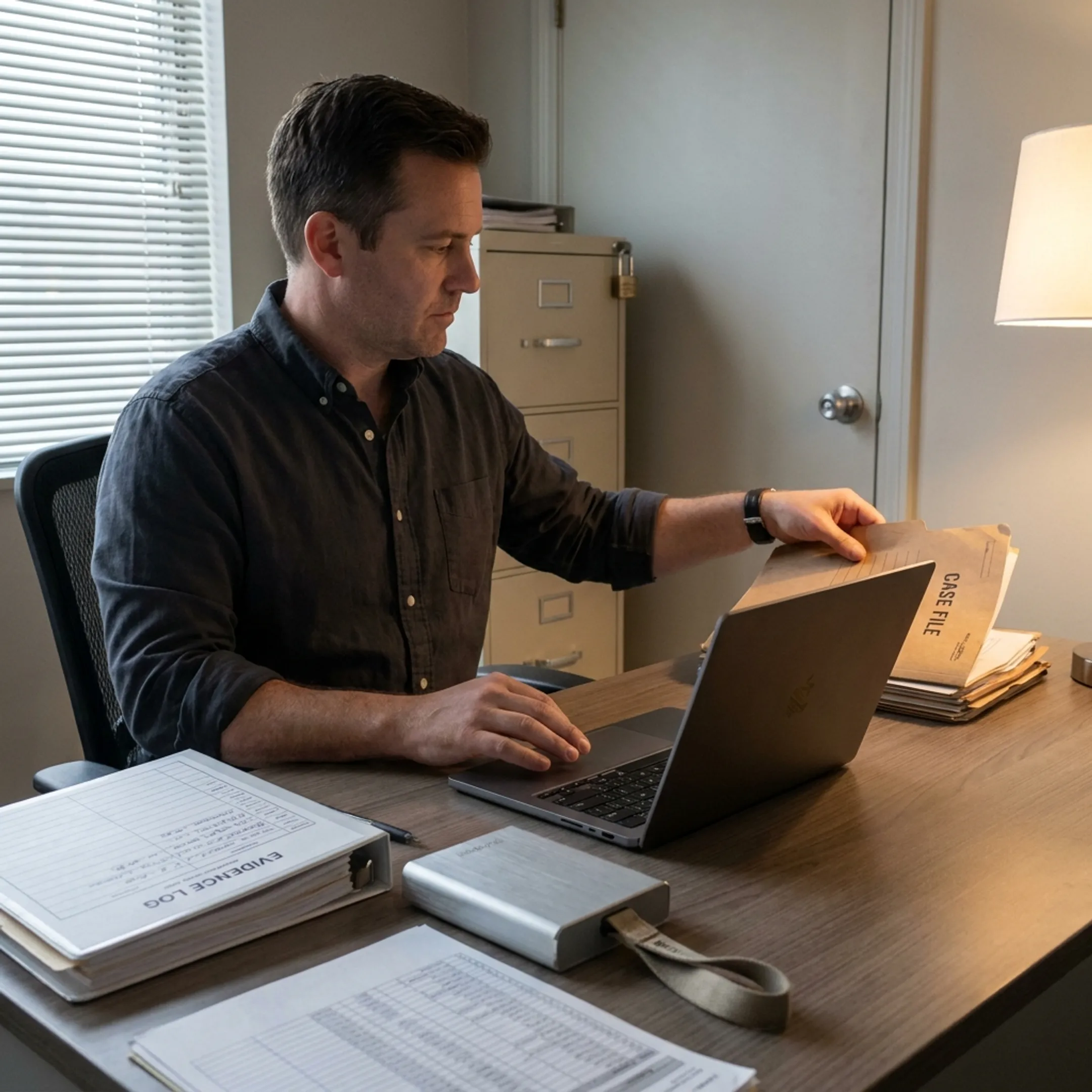 Investigator documenting evidence for a case