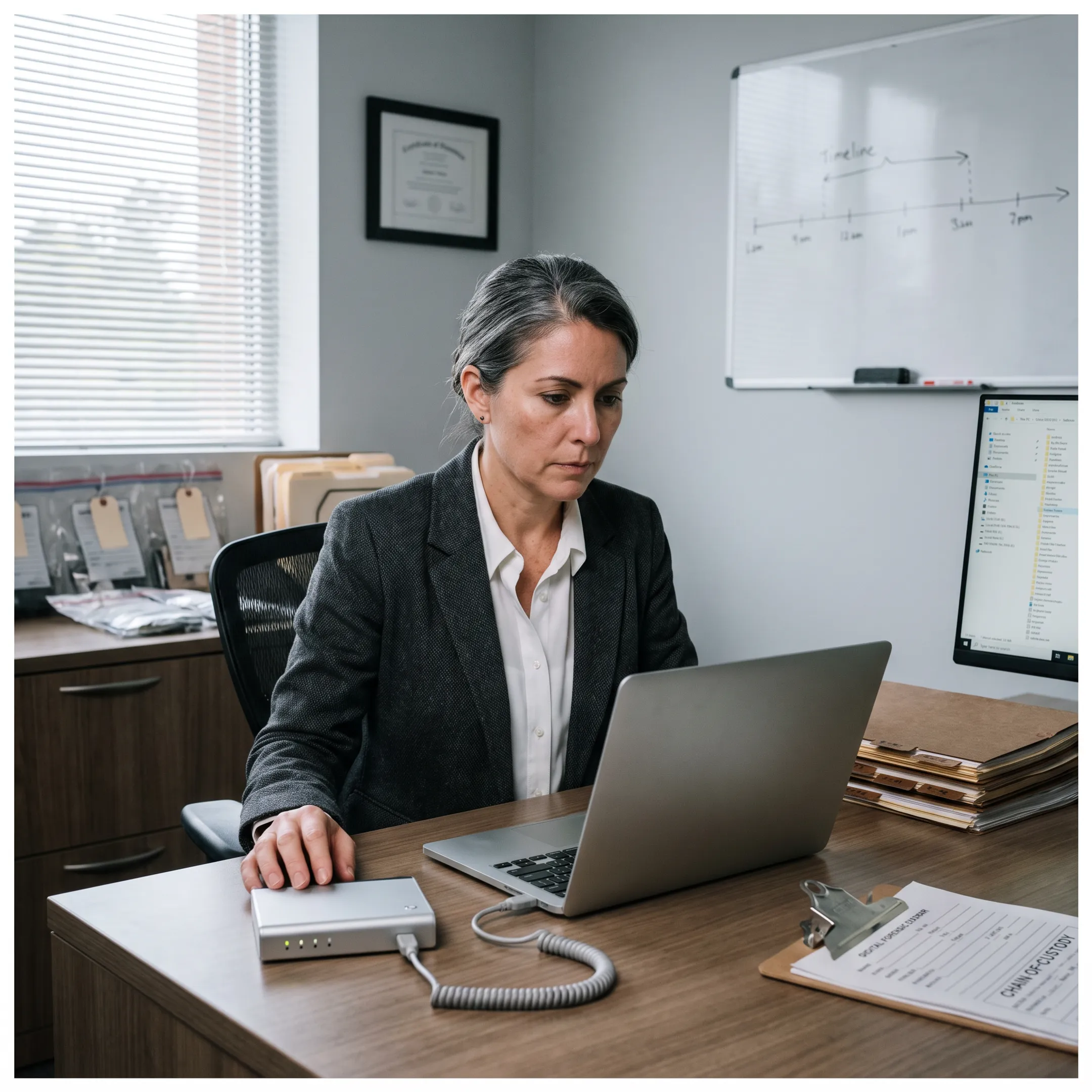 Digital forensic expert reviewing evidence for litigation