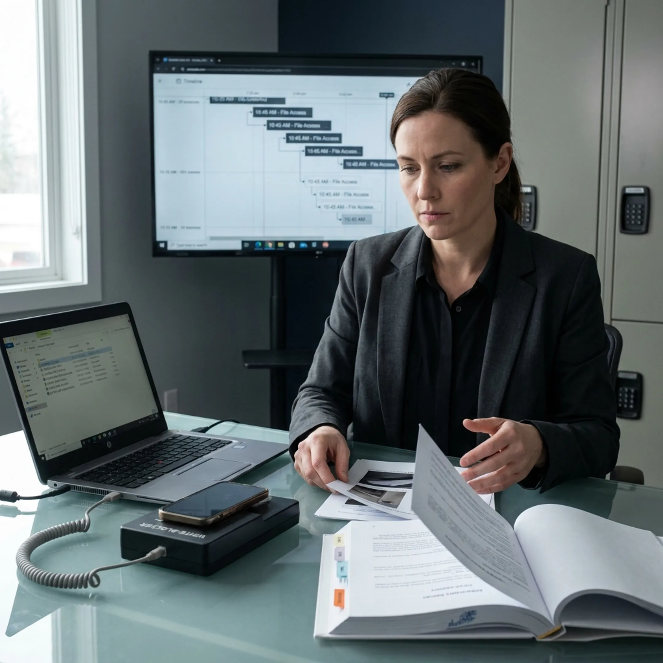 Forensic specialist preparing a court-ready digital evidence report