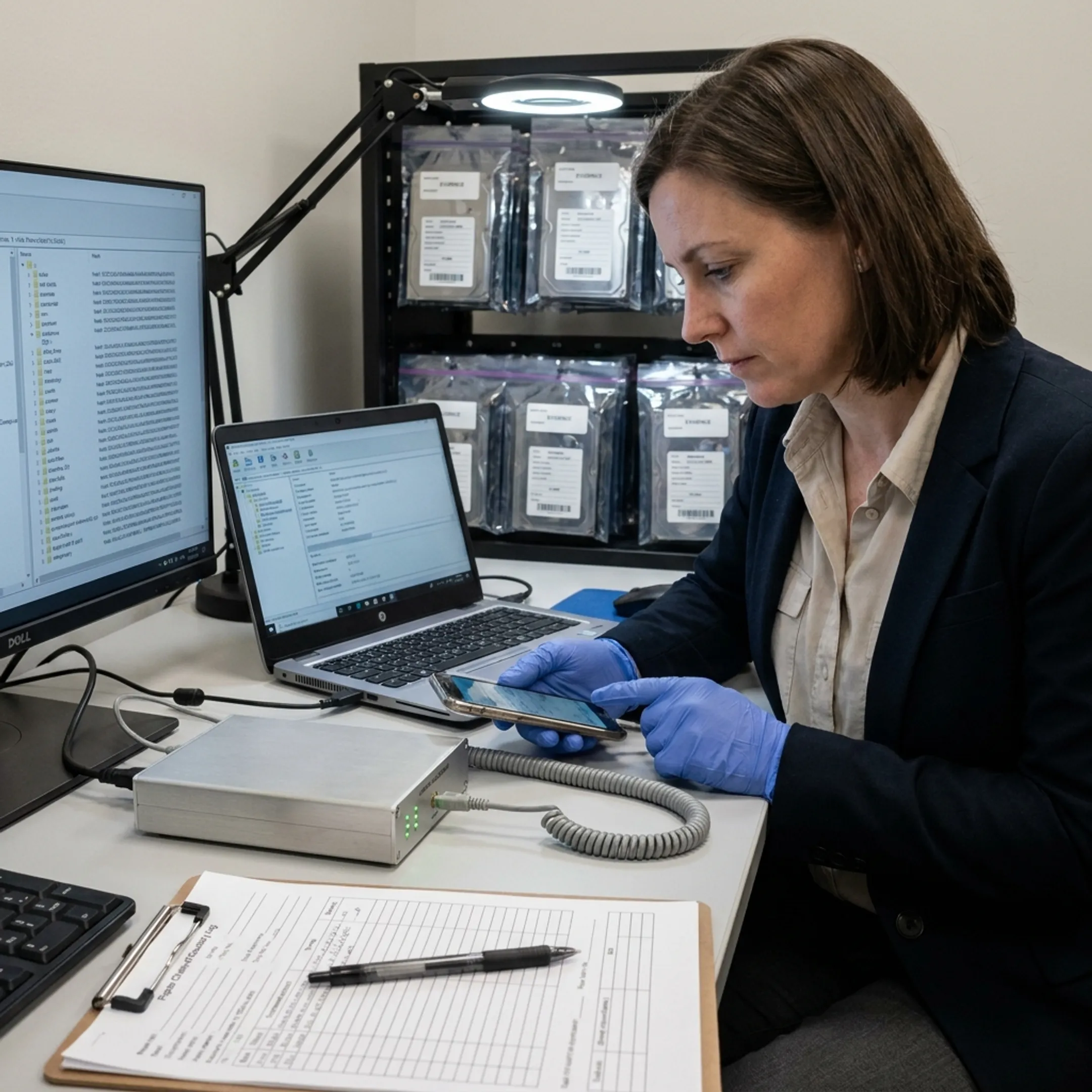 Digital forensic examiner analyzing electronic evidence