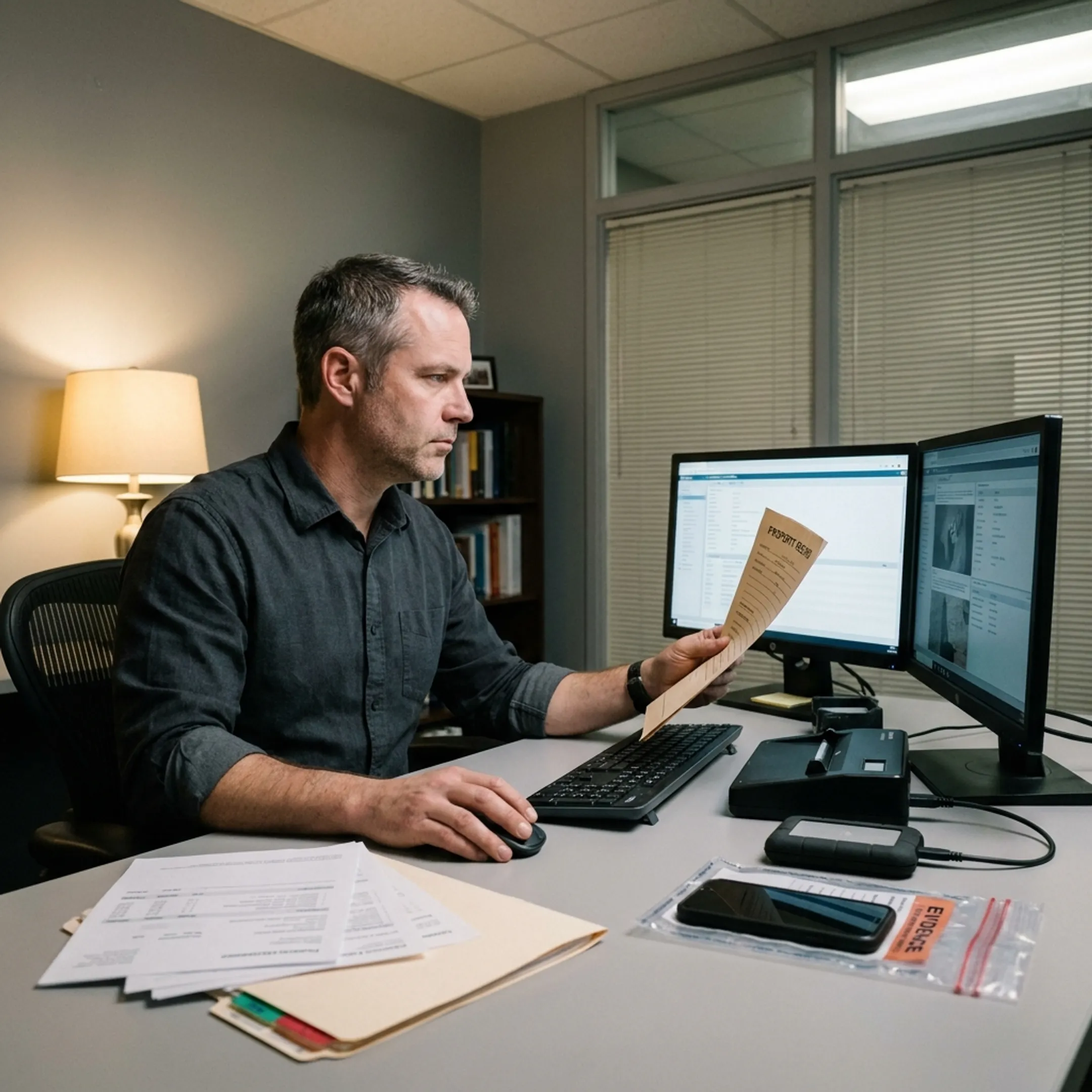 Investigator reviewing financial asset records