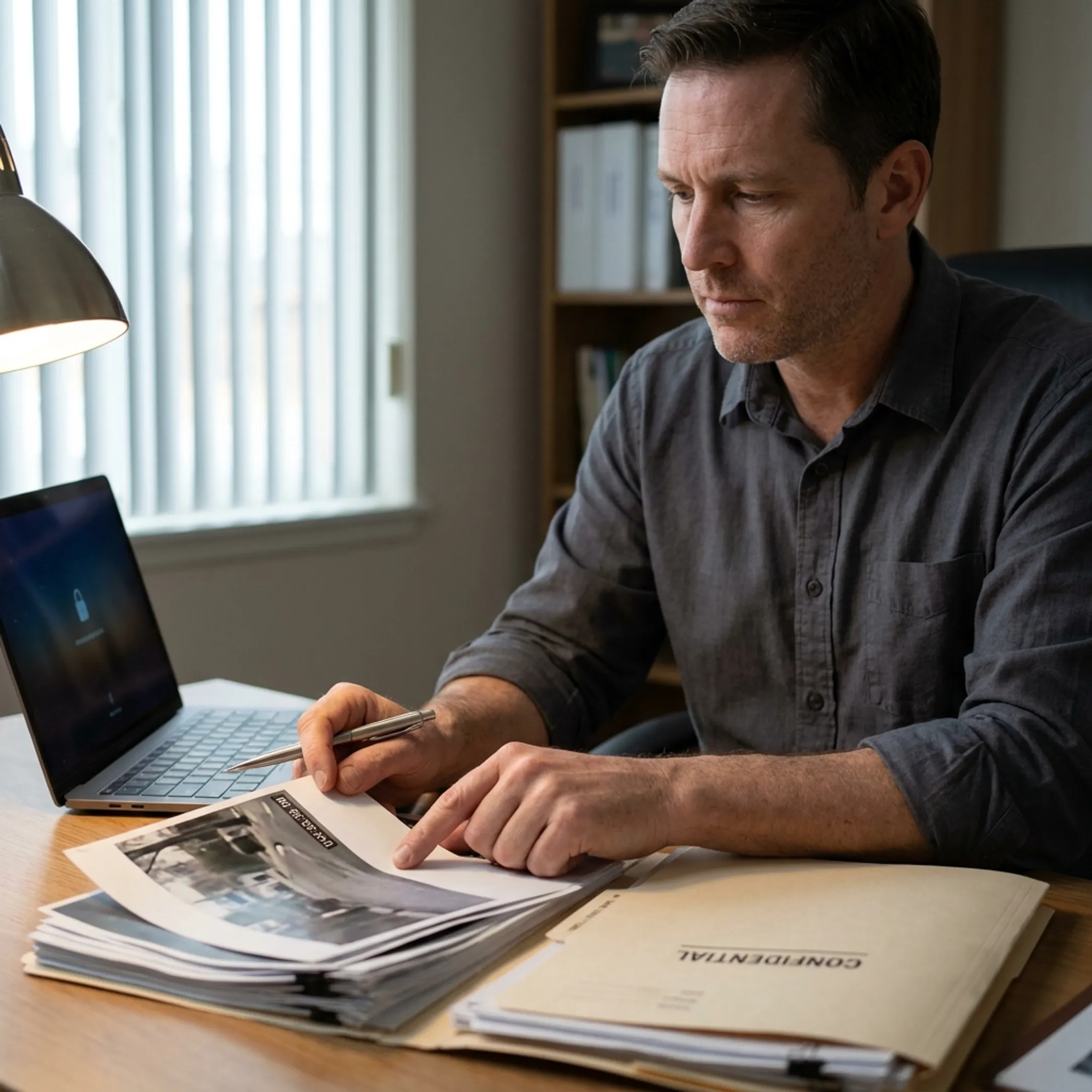 Investigator reviewing surveillance evidence