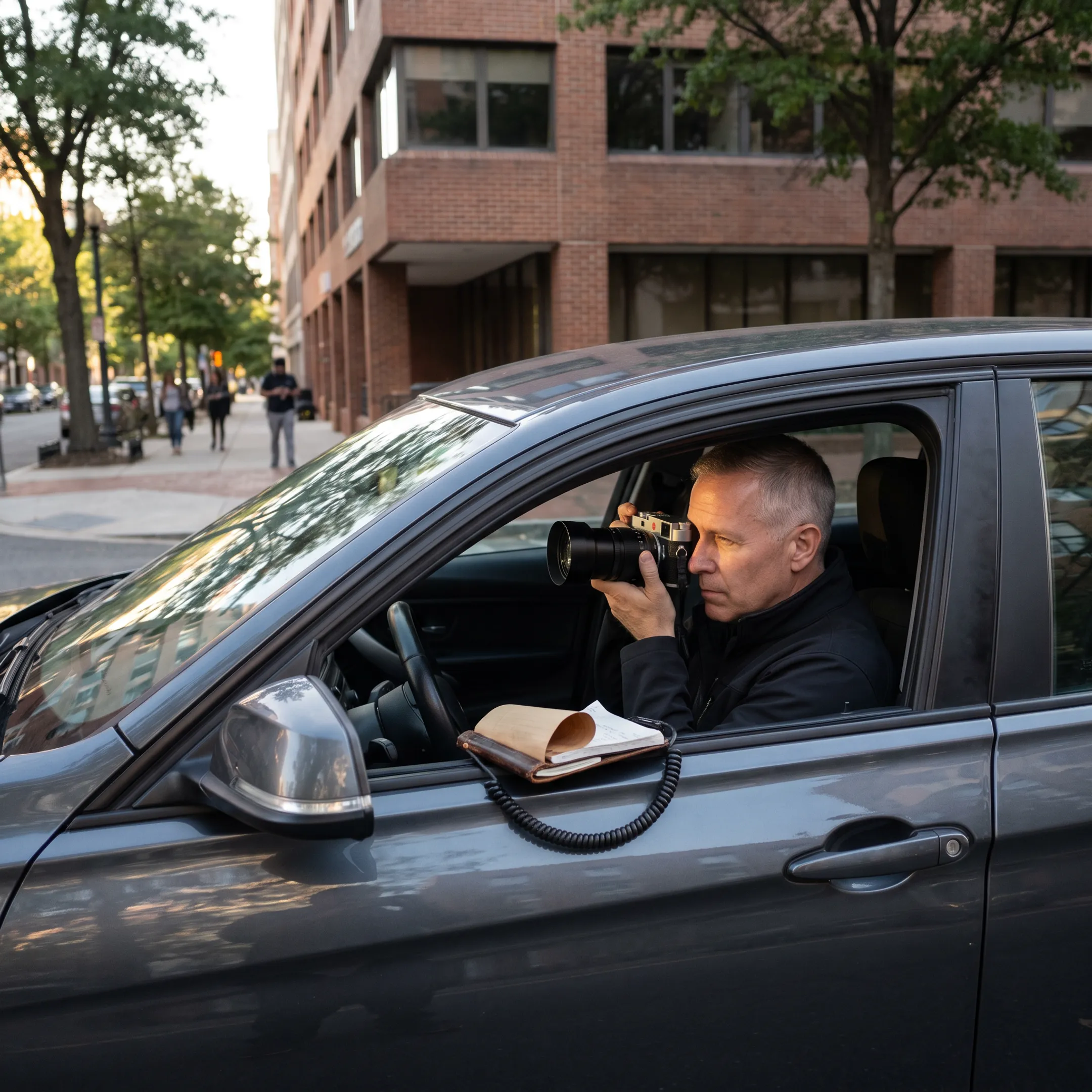 Private investigator conducting discreet surveillance