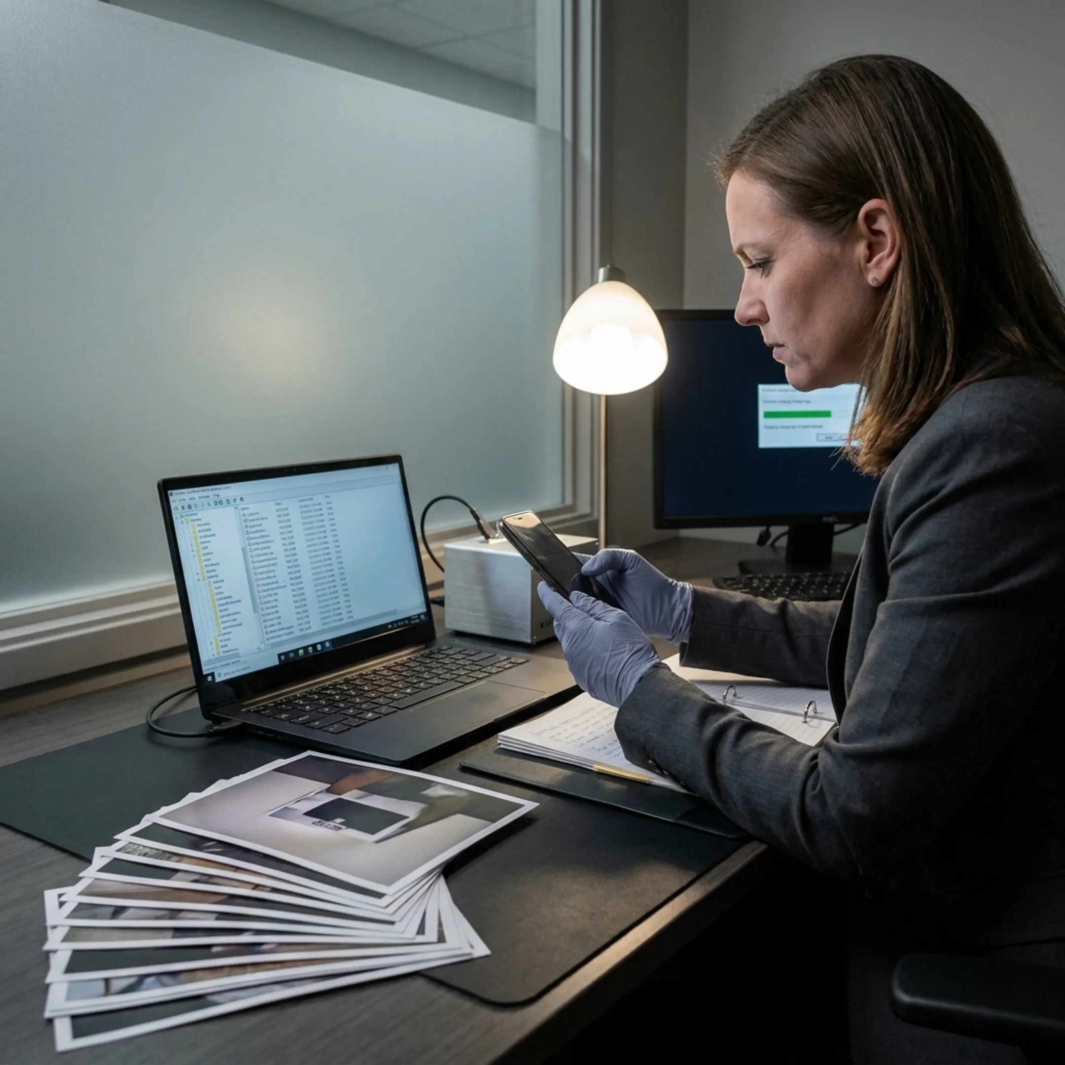 Investigator organizing digital and physical evidence