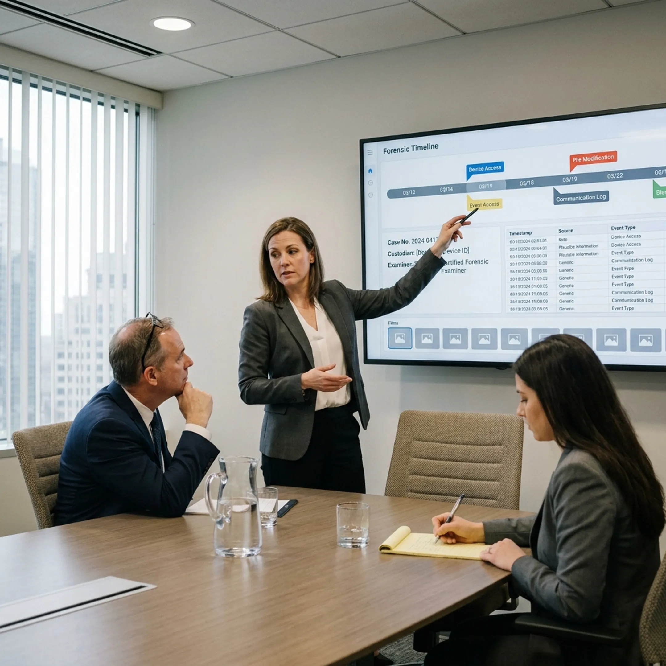 Expert explaining digital evidence to legal team