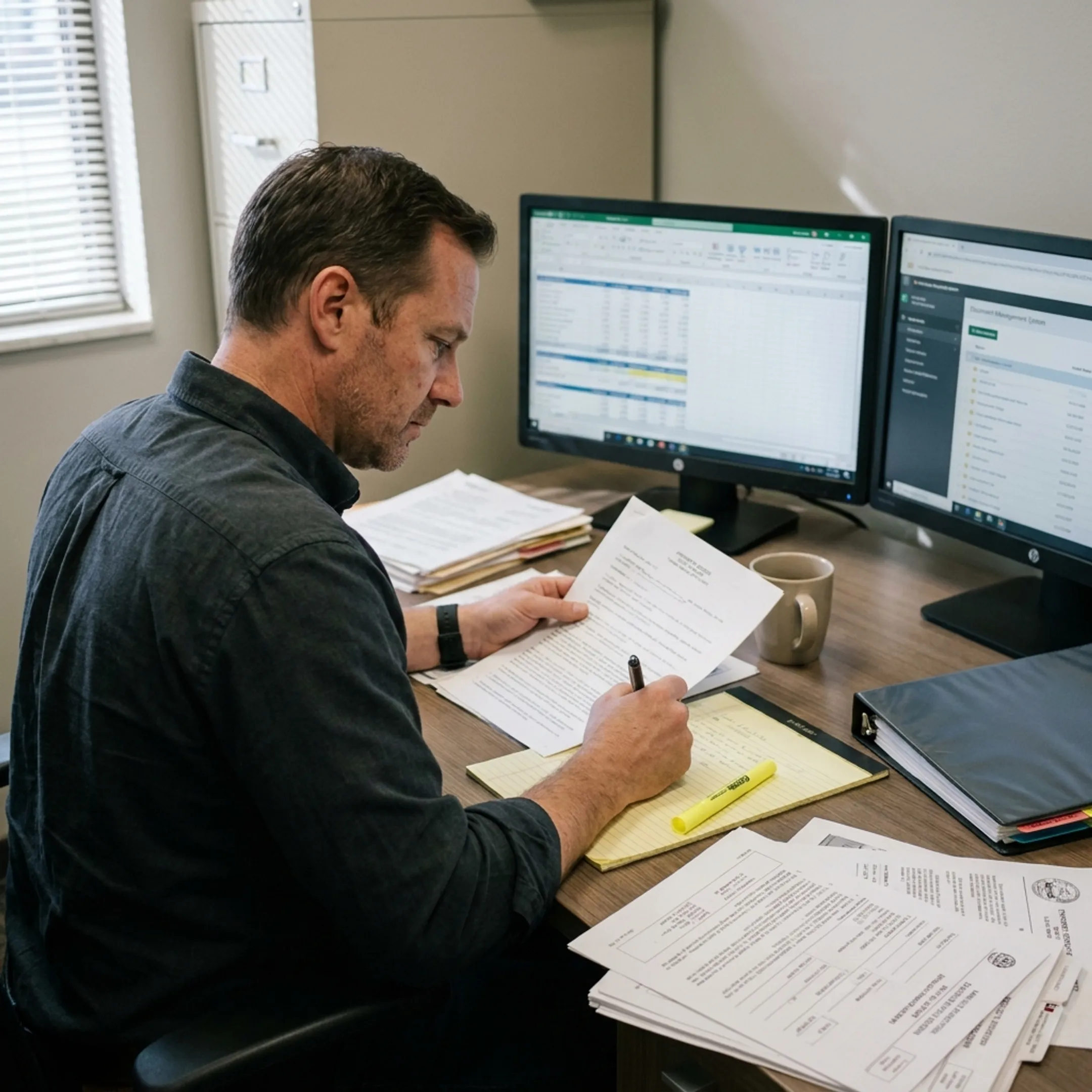 Asset investigator analyzing ownership records