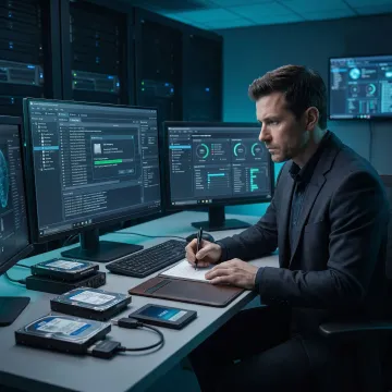 Technician performing enterprise data recovery workflow