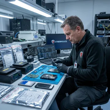 Forensic specialist recovering data from damaged storage media