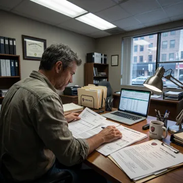 Asset investigator reviewing financial records