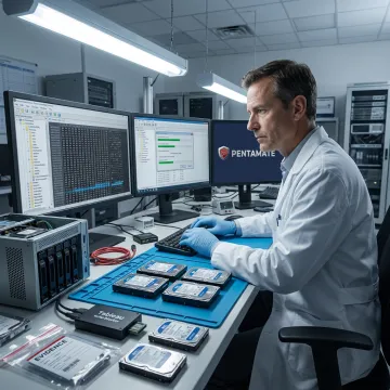 Technician rebuilding a RAID array