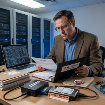 Expert witness reviewing digital evidence for litigation