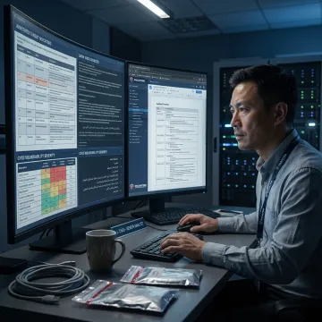 Analyst reviewing cyber threat intelligence workflow