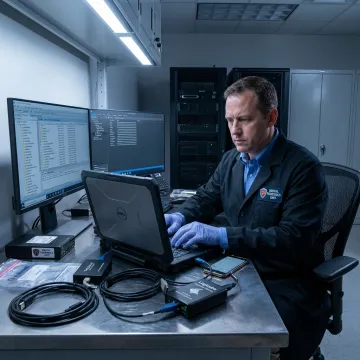 Digital forensic examiner analyzing electronic evidence