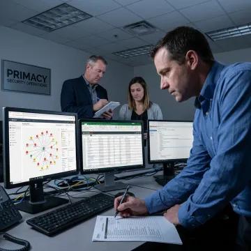Cybersecurity team conducting a risk assessment