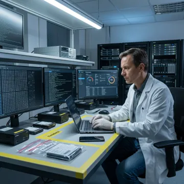 Digital forensic investigator analyzing computer evidence