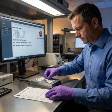 Technician documenting RAID recovery process