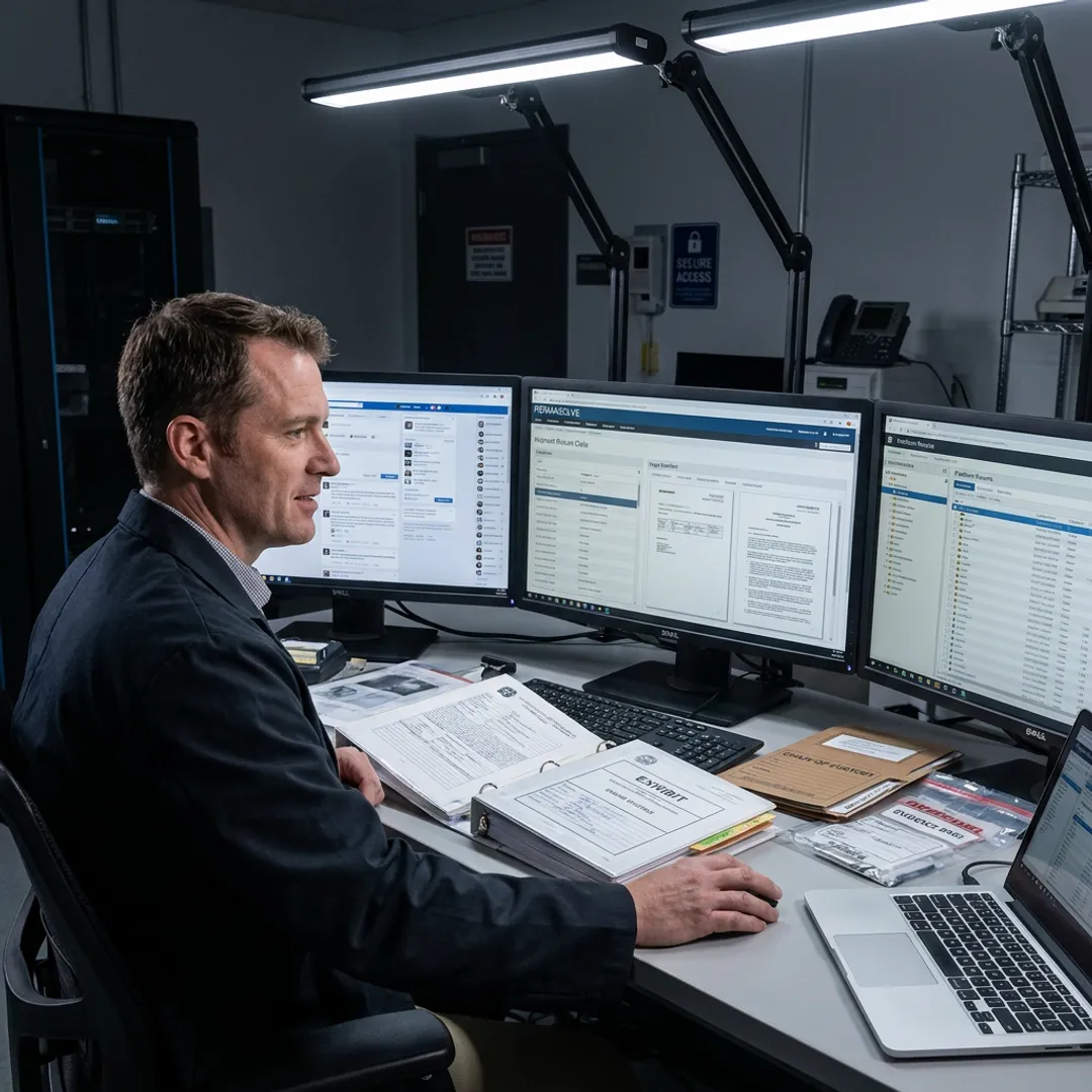 Forensic expert reviewing social media evidence