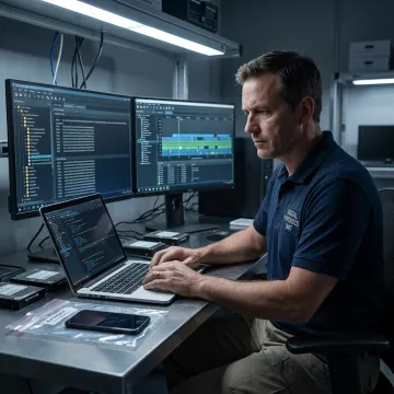 Computer forensic examiner analyzing digital evidence