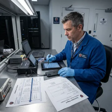 Forensic analyst reviewing mobile device evidence report