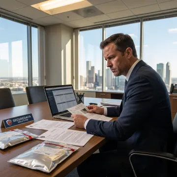 Corporate investigator reviewing digital evidence in Houston