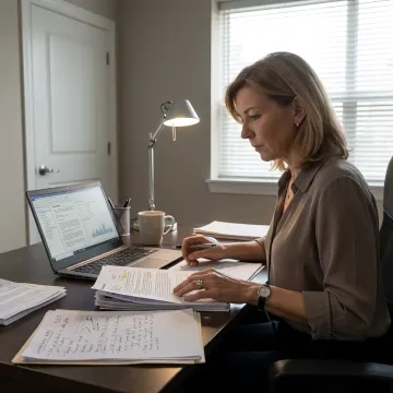 Corporate investigator reviewing evidence discreetly