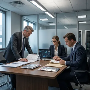 Corporate due diligence investigators reviewing digital evidence