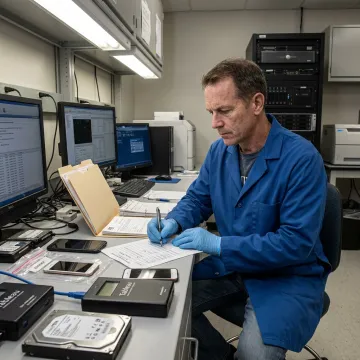 Forensic examiner documenting digital evidence process