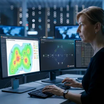 Cybersecurity analyst reviewing wireless network security