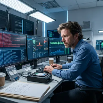 Cyber incident response analyst reviewing breach evidence