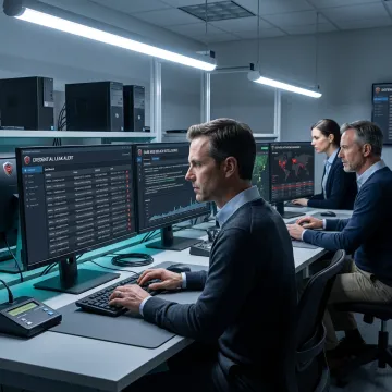 Cybersecurity team analyzing leaked credential alerts