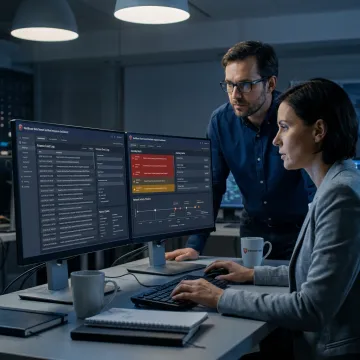 Healthcare cybersecurity analysts investigating a data breach