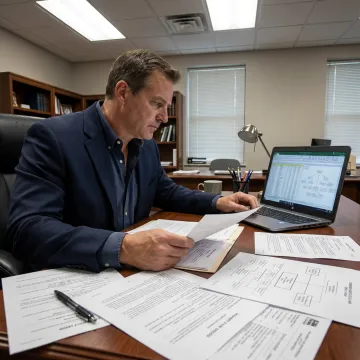 Asset search investigator reviewing case documents