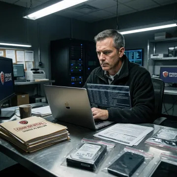 Digital forensics analyst investigating trade secret theft