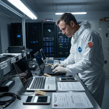 Digital forensics expert reviewing electronic evidence