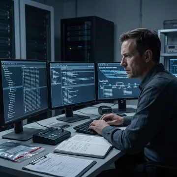 Cyber investigator analyzing digital evidence